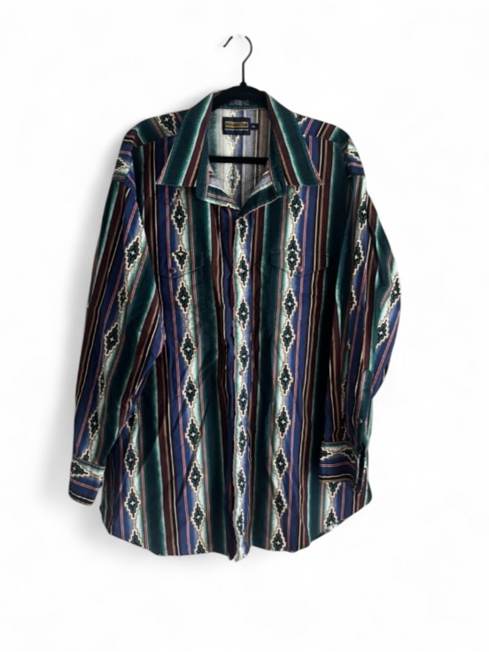 Vintage Panhandle Slim Western Wear Stripe Shirt Men's Size XXL Pearl Snap Aztec